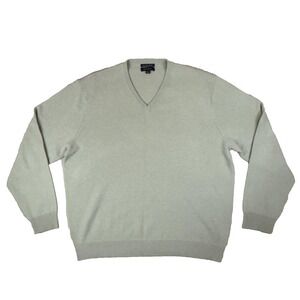 Club Room Sweater Mens XL Green Cashmere V Neck Pullover Lightweight Soft Knit‎